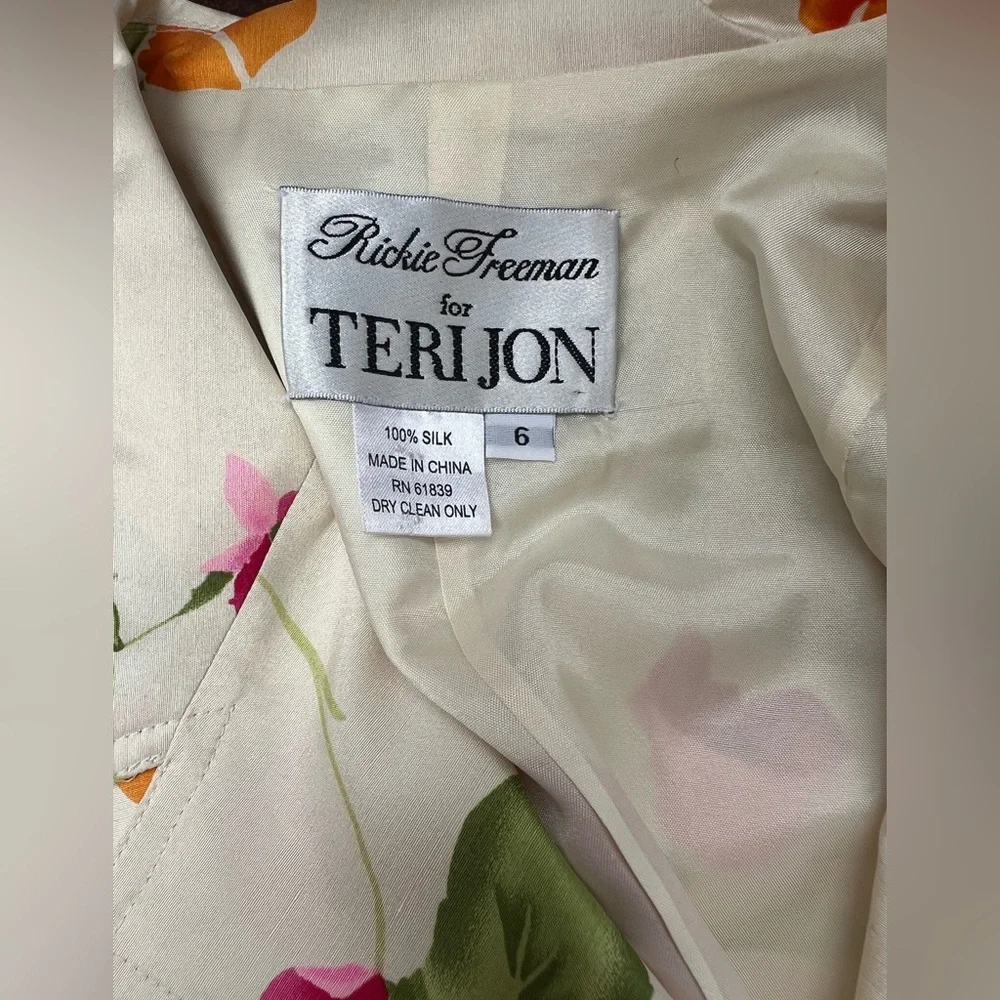 🍎 Teri Jon Silk Floral Sheath Dress With Cropped Jacket Self Tie Size 6 (AA3) - Picture 11 of 11